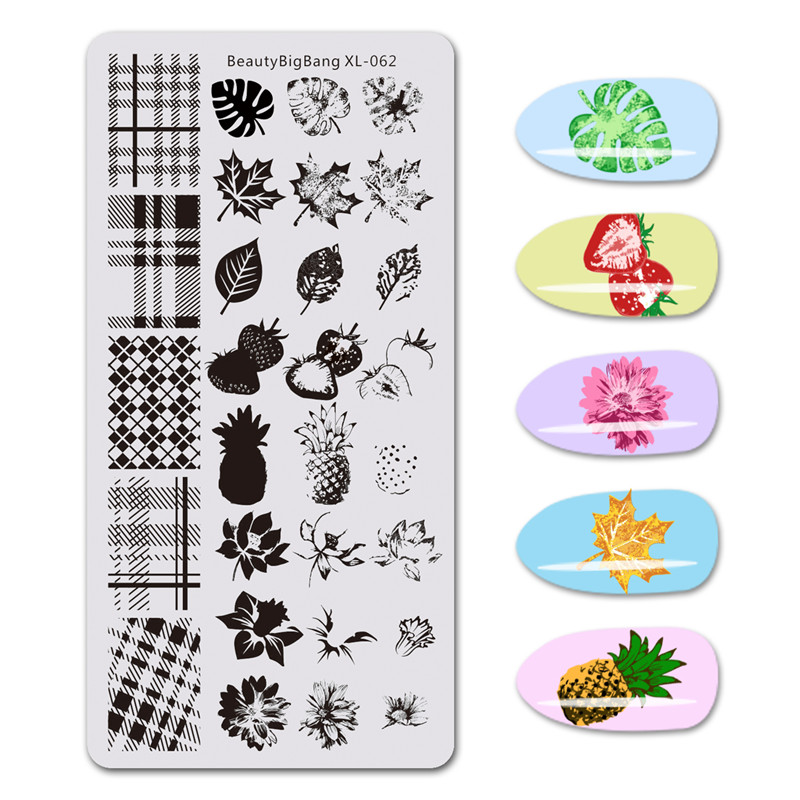 BeautyBigBang 1PC Stamping For Nails DIY Flower Leaf Nature Geometry Plaid Design Nail Stamping Plates Template Nail Art XL-062