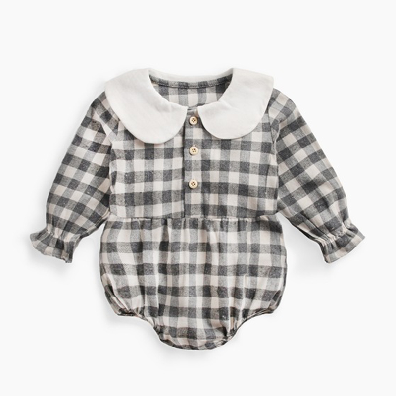 New 2019 Baby Boys Girls Romper Plaid Long Sleeve Infant Girl Solid Rompers Baby Lovely One-Pieces Kids Boy Clothing Baby Romper