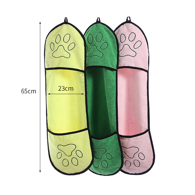 Pet Dog Bath Towel Microfiber Super Absorbent Soft Paw Print Drying Towels Blanket With Pocket For Small Dogs Cats Pet Products