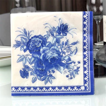 10pcs 33*33cm Blue flower theme paper napkins serviettes decoupage decorated for wedding party virgin wood tissues