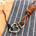 Genuine Leather With heart-shaped Metal Buckle Neck Strap Pendant Neckline Lanyard Mobile Phone Strap Charms Keyring Buckle Rope