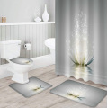 Flower Abstract Lotus Shower Curtain Sets Non-Slip Rugs Toilet Lid Cover and Bath Mat Waterproof Bathroom Curtains