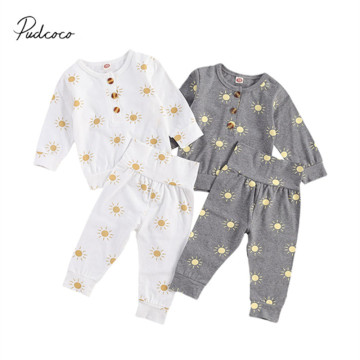 Infant Newborn Baby Girls Boys Sun Print 2Pcs Set Long Sleeve Tops Shirt Pants Spring Autumn Clothing Sleepwear