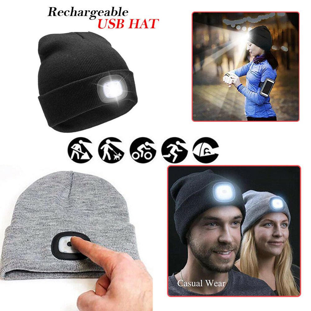 HOT SALES!!! Unisex Warm LED Light Battery Powered Beanie Hat Cap for Outdoor Hunting Camping Woolen Yarn Cap with flashlight