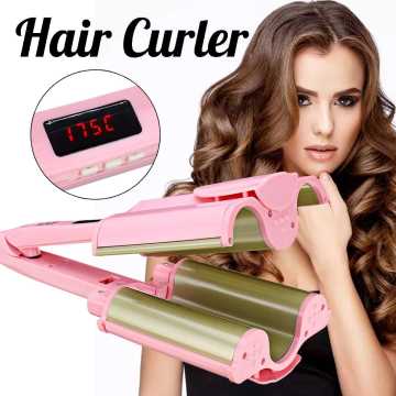26mm/32mm Ceramic Three Tubes Hair Curlers Digital Display Big Wave Hair Waver Curling Irons Curler Quick Heat Hair Style Tool