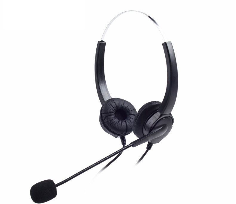 Corded Binaural Telephone Headset, Hands-Free Noise Cancelling 4-Pin RJ9 Telephone Headset for Call Center and Telemarketing