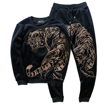 New embroidered men's hoodies selling two sets of fashion sportswear brand clothes hoodies+pants suit rhinestones