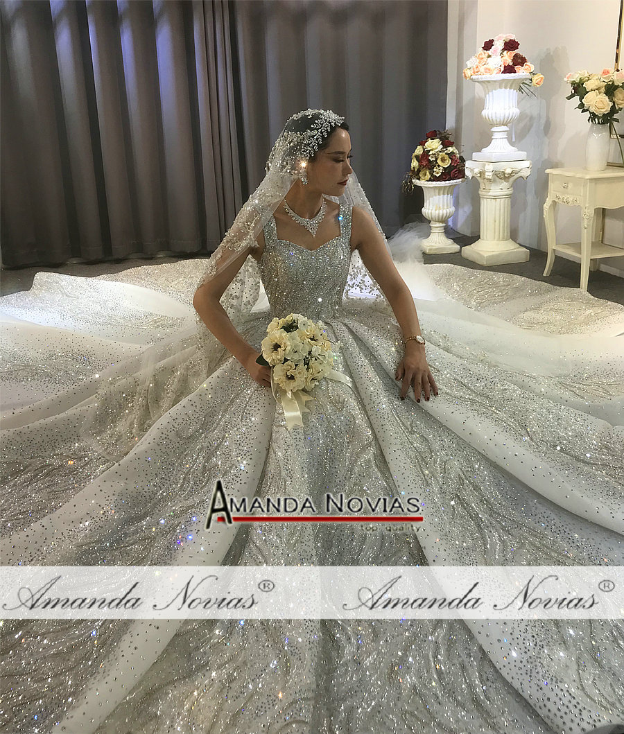 Dubai Luxury Heavy Beading wedding dress sparkling bridal dress 2020 Amanda Novias brand real work