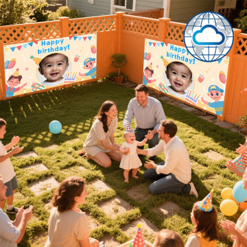Handcrafted Fabric Banner with Boy's Birthday Photo