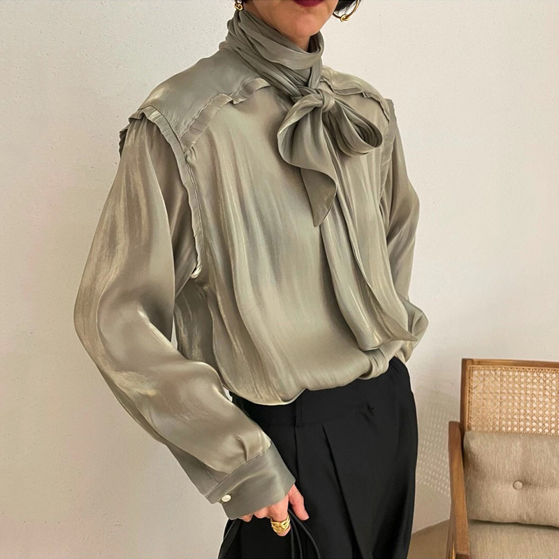 Nomikuma Sexy See Through Women Shirt Korean Bow Bandage Collar Top Blusas 2021 Spring New Long Sleeve Causal Blouse Mujer 6D895