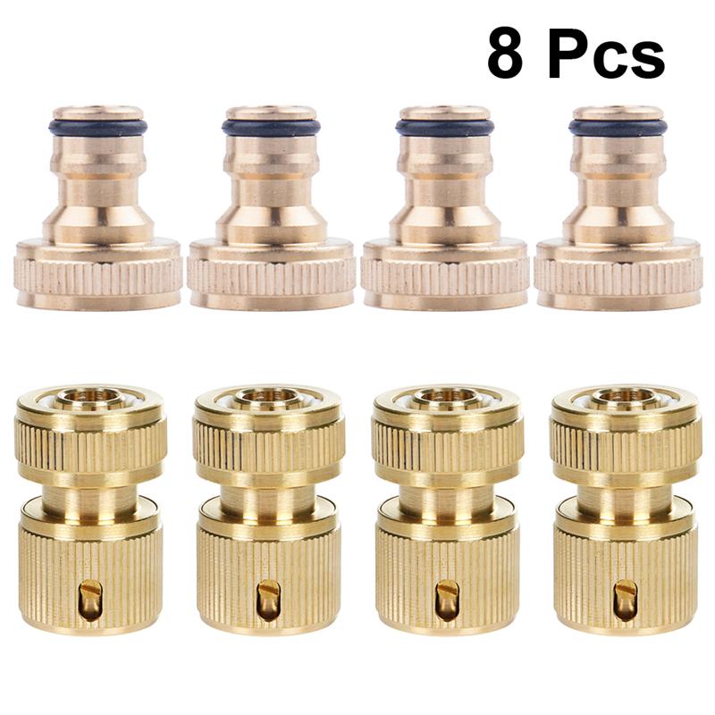8PCS/Set Quick Connector Replacement Brass 3/4 inch 1/2 inch Durable Fitting Adapter Connector for Water Pipe Garden Hose