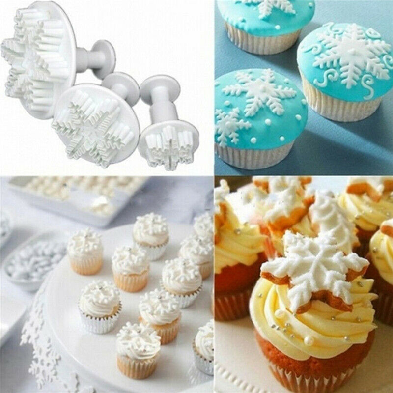 3Pcs Snowflake Cake Decorating Fondant Plunger Cutters Mold Mould Cookies Tools Kitchen Tools Cake Decorating Fondant Tool