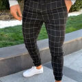 2020 sexy high wasit spring summer fashion pocket Men's Slim Fit Plaid Straight Leg Trousers Casual Pencil Jogger Casual Pants