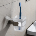 SUS304 Stainless Steel Polished Wall Mounted Single Toothbrush Cup Holder With Tempered Glass Cup Tumbler Holder