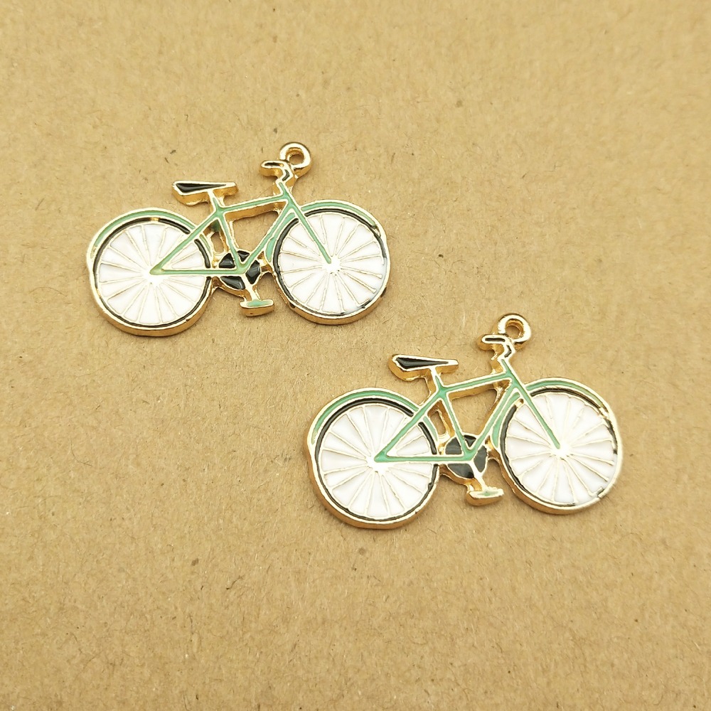 10pcs/pack 29*19mm Bicycle Transportation Enamel Charms Metal Golden Pendants Earring DIY Fashion Jewelry Accessories