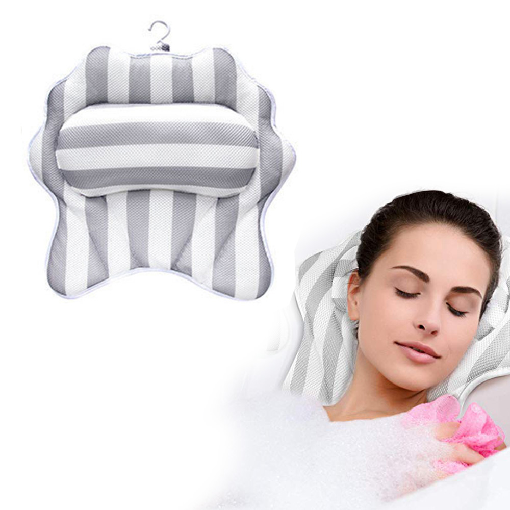 Bathtub Pillow Bath Cushion Non-Slip Suction Sups Comfortable Head Rest Anti Mold Quick Dry Air Mesh Bathtub Head Holder