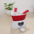 Red Heart shape fine porcelain chocolate fondue set, red romantic cheese melting fondue