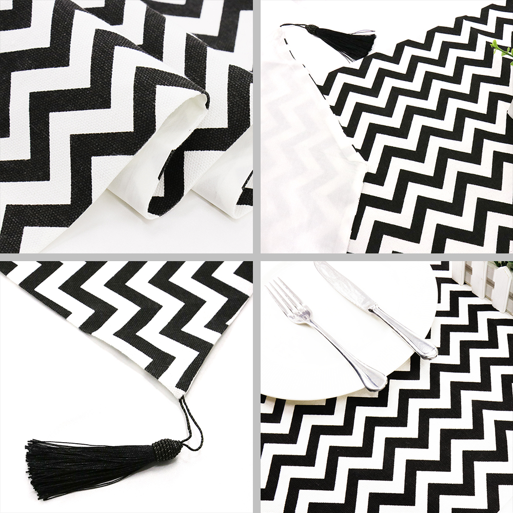 Black White Striped Table Runner with tassel Romantic wedding decoration table decor home diy decoration Europe style textile