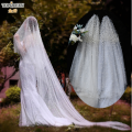 TOPQUEEN V08 Wedding Veils and Headpieces Bridal Veil Headband Pearl Veils for Brides White Veil for Women Ivory Veil