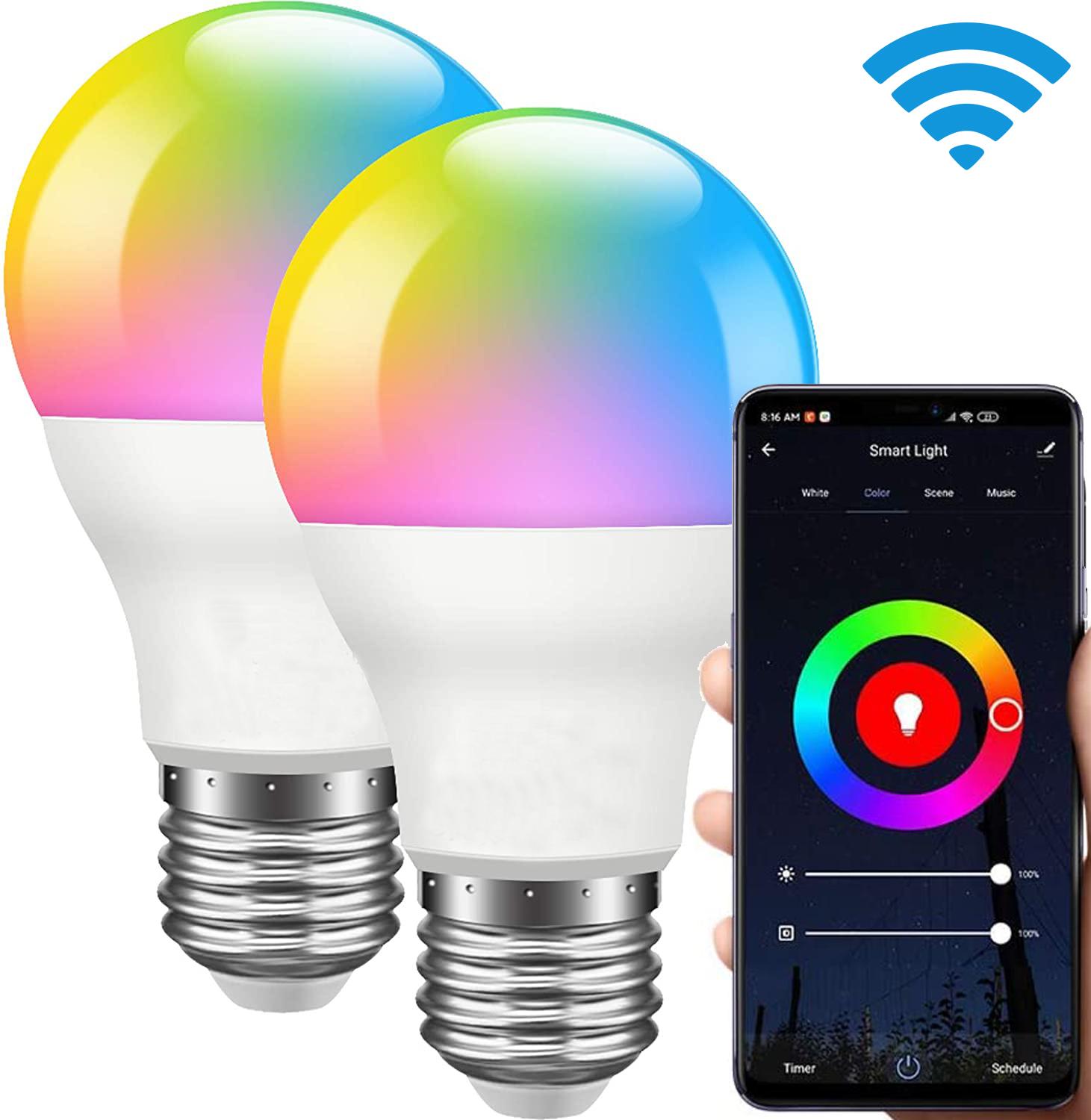Multicolor Smart Wifi Led Bulb RGB Lamp E27 B22 Work with Alexa/Google Home RGB+White+Warm White Dimmable Timer Function Magic