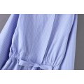 women vintage stand collar striped bow tie drawstring casual smock blouses shirts women chic kimono blusas femininas tops LS2773