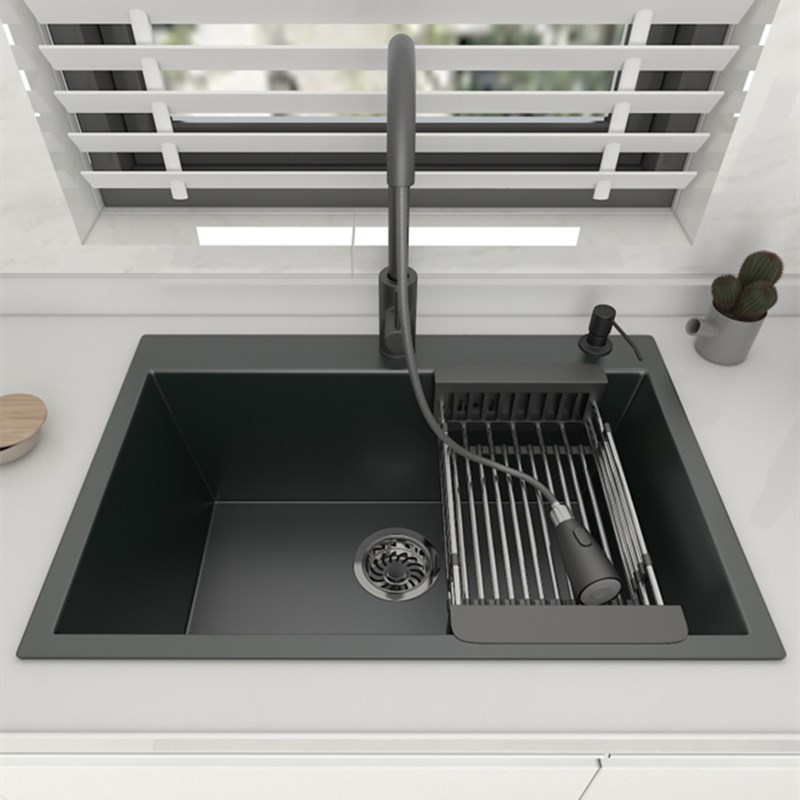 Dark-Gray Nano Stainless Steel Kitchen Sinks Handmade Large Single Tank Dishwash Kitchen Basin Vegetable Under Above Basin ZT890