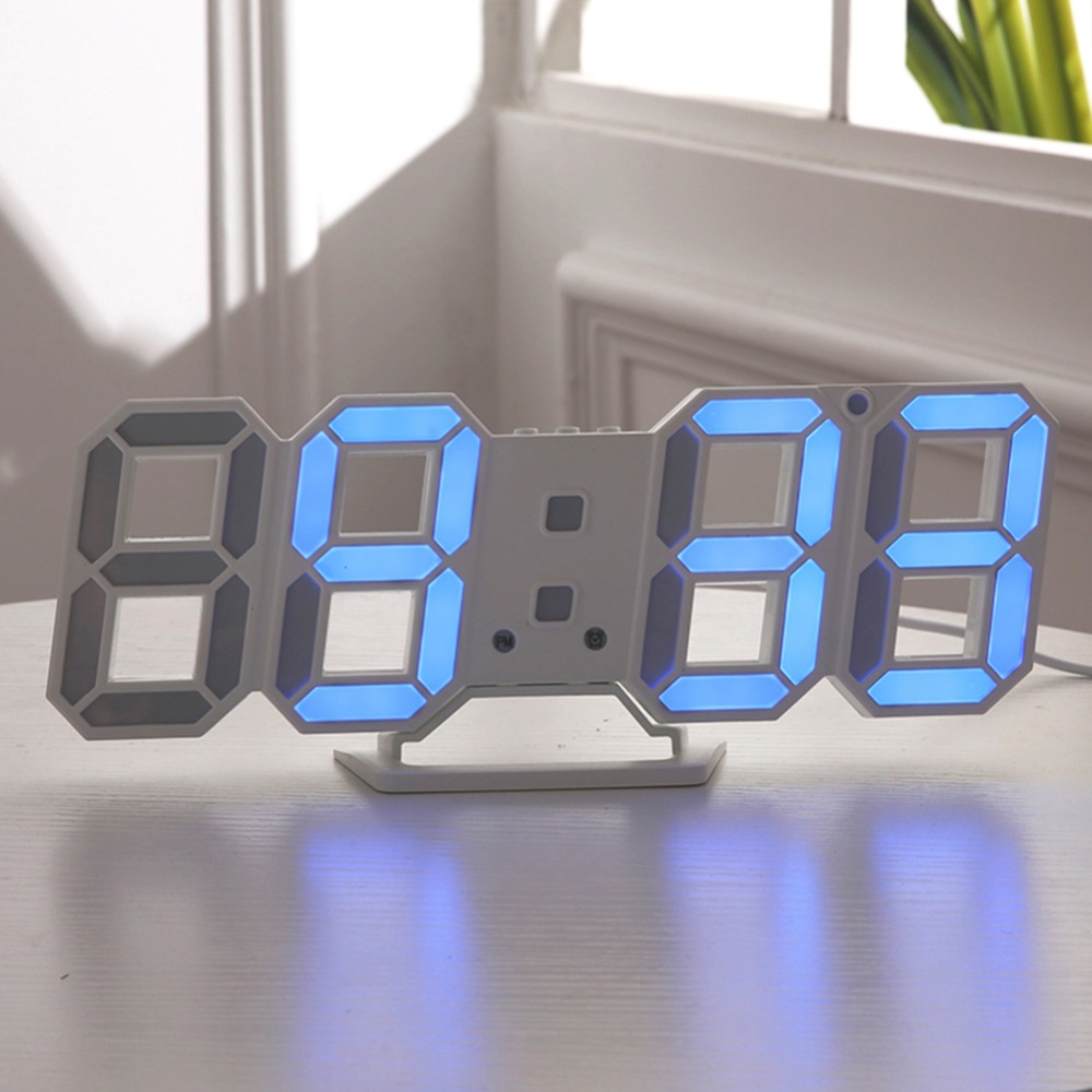 New 3D LED Moderen Wall Clocks Display 3 Brightness Levels Dimmable Nightlight Snooze Function for Home Kitchen Office#252761