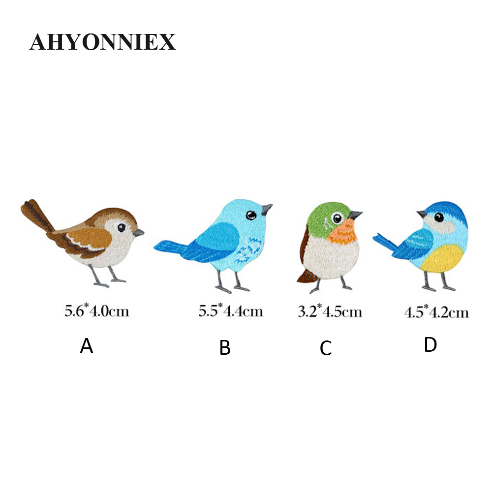 AHYONNIEX 1 Piece Embroidered Cute Bird Patches Clothes Bags DIY Applique Embroidery Parches Iron On Patch for Clothes