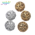 Juya 10pcs/lot Wholesale 12mm Engrave Beads Hollow Antique Gold Silver Color Metal Beads For Women Men Beadwork Jewelry Making