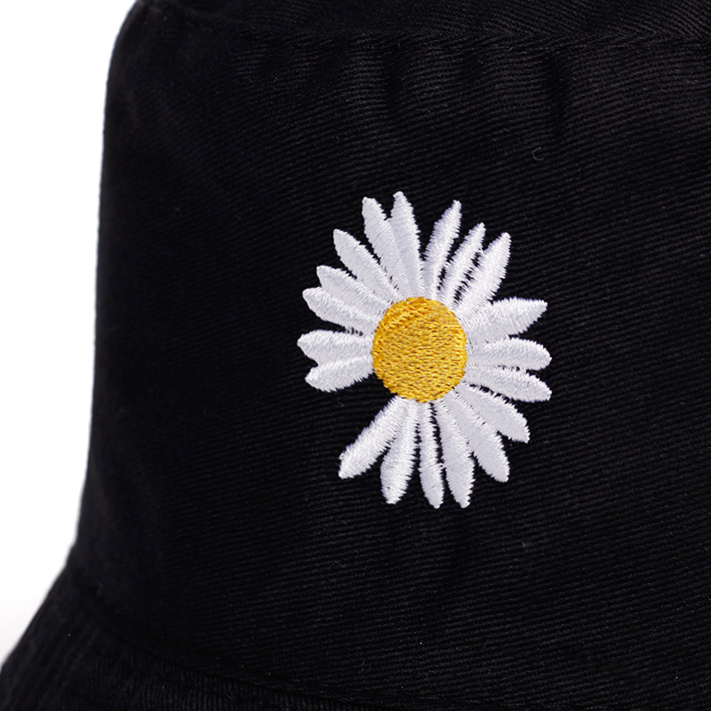 New small daisy embroidery fisherman hat double-sided wearable bucket hat summer outdoor sunshade sunscreen hat casual hats