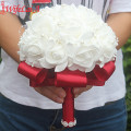 Cheap PE Rose Bridesmaid Wedding Foam flowers Rose Bridal bouquet Ribbon Fake Wedding bouquet de noiva Customized