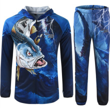 Fishing Uniform Summer UV Sun Protection Clothing Quick Dry Breathable Clothes Men Outdoor Shirt Hooded Top Pants Ropa Blue Fish