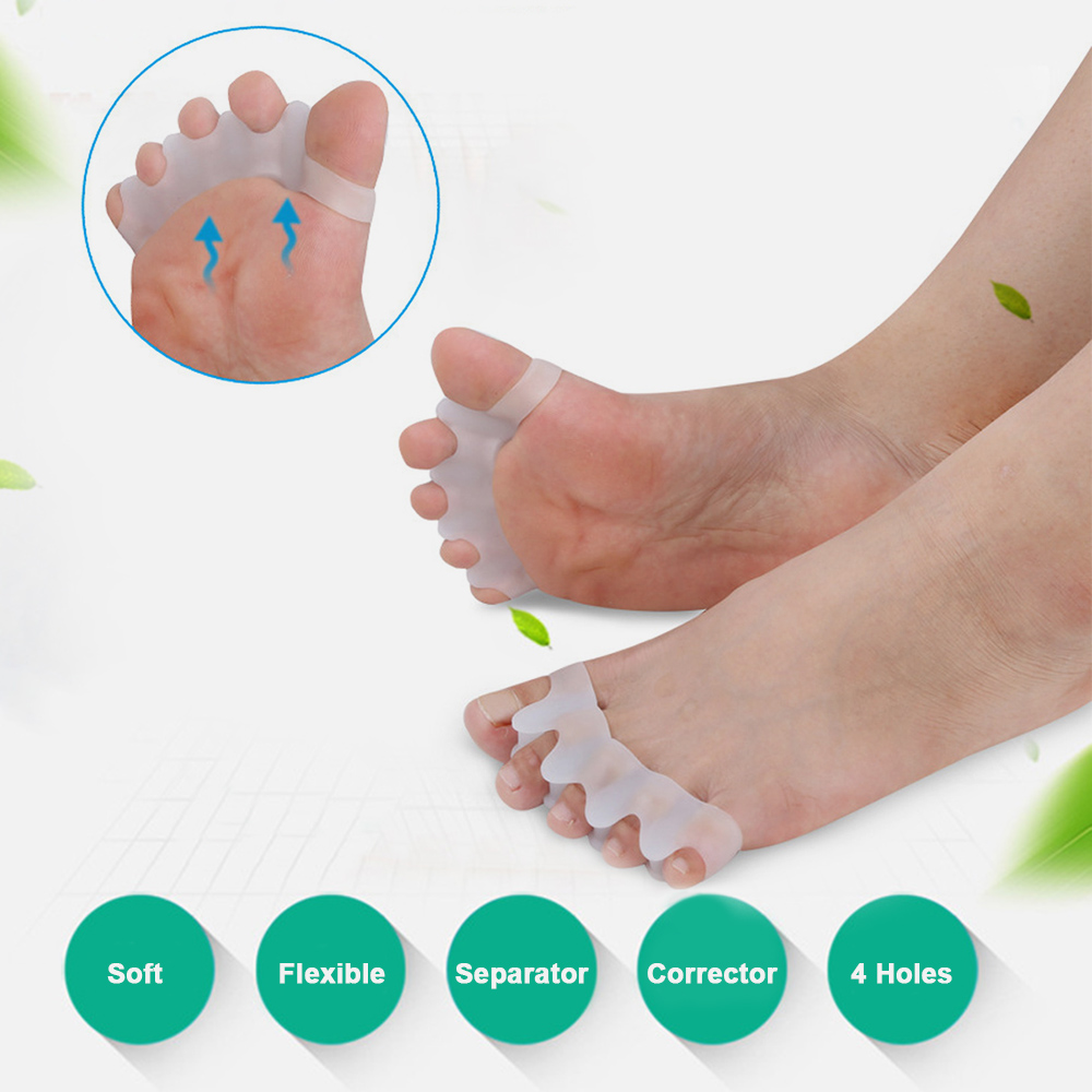 4 Holes Silicone Pedicure Foot Care Pedicure Tool for Legs Finger Toe Separator Divider Thumb Bunion Hallux Valgus Protector