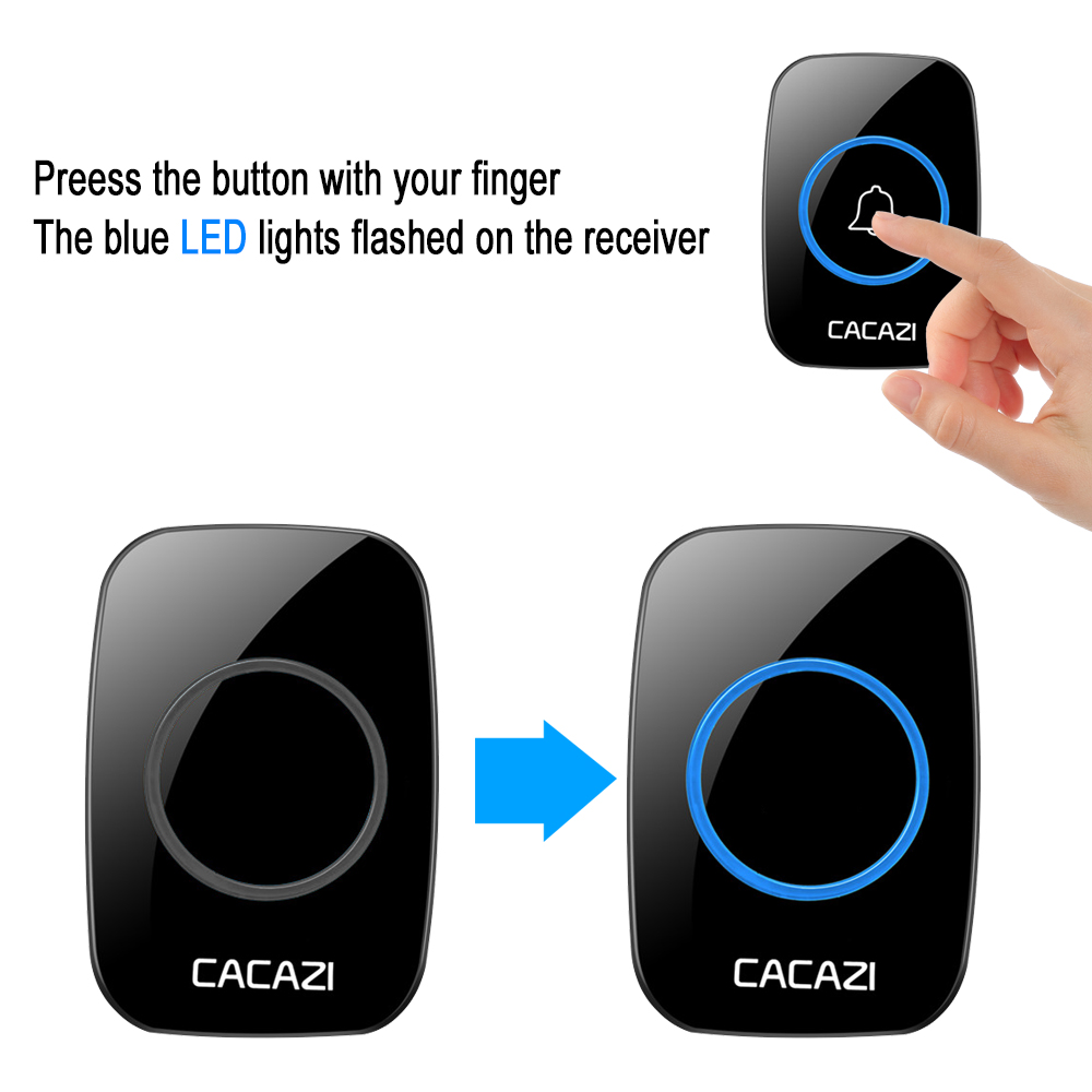 CACAZI Newest LED Smart Doorbell Waterproof 300M Remote Mini Wireless Door bell 38 Chimes 20-85dB EU/UK/US plug Door Ring