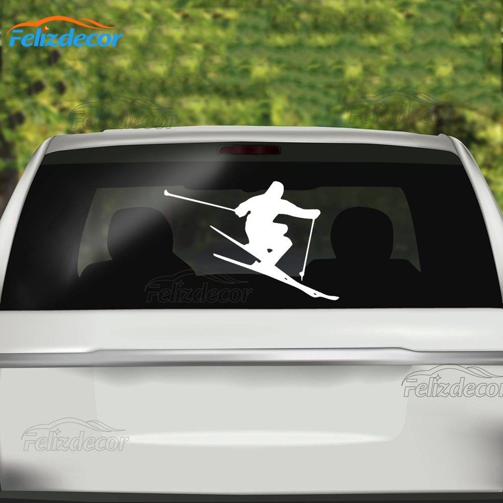 18*12cm Skier Decal Skiing Sticker Car Decals Art Window Decor Tumbler Bumper Sticker Laptop Tablet white black L794