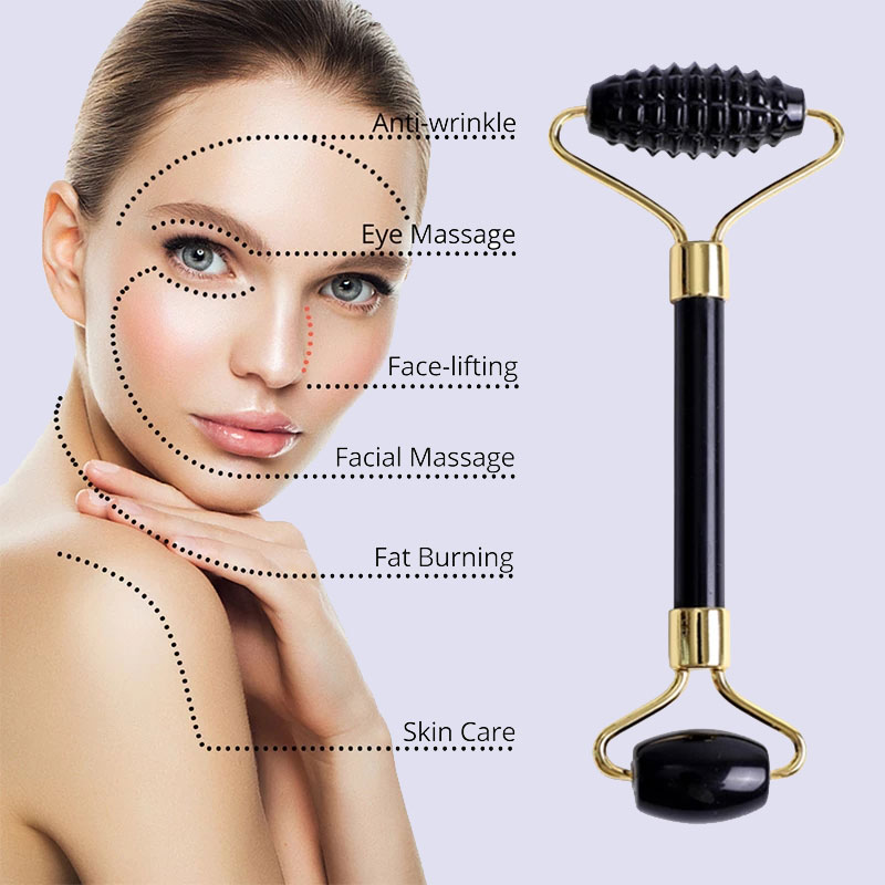 Obsidian Jade Face Massage Roller Gouache Scraper Natural Gouache Stone Facial Roller Massager Gua Sha Scraper Face Massage Tool