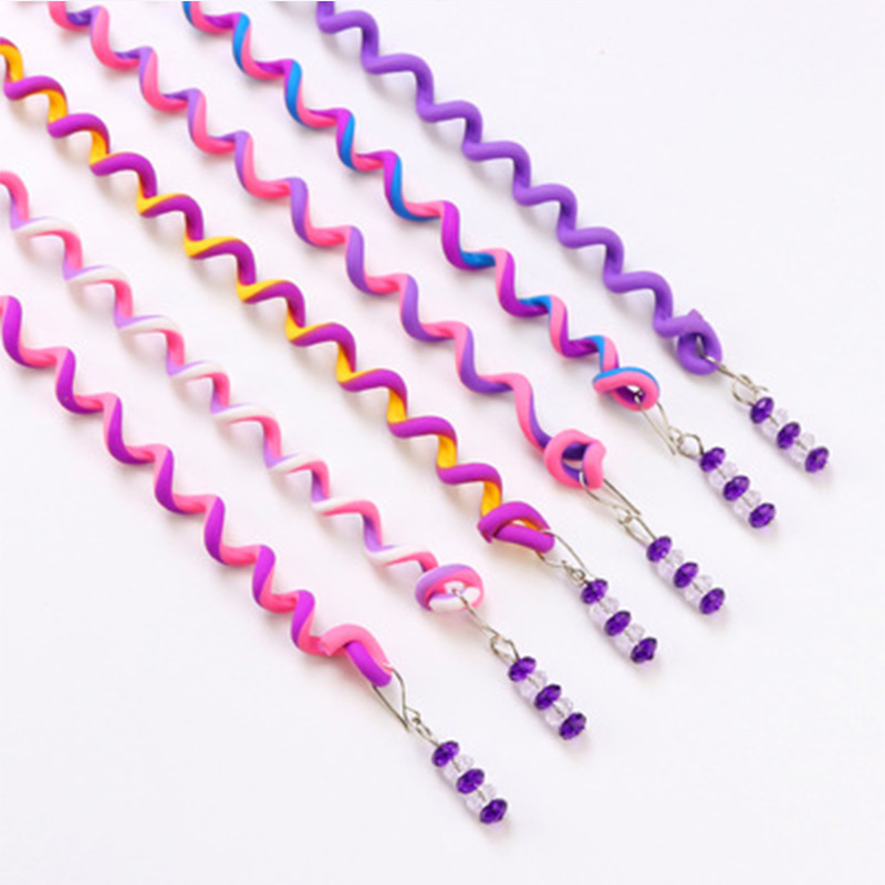 6PCS/Set Girls Cute Colorful Crystal Long Spiral Headbands Hair Bands Braid Hair Ornament Hairband Kids Fashion Hair Accessories