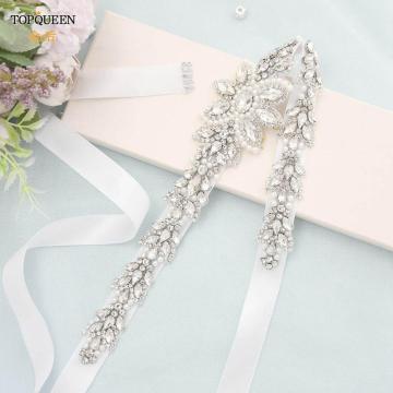 TOPQUEEN S410 Rhinestones Wedding Belt Sash Silver Diamond Crystal Bridal Belt For Wedding Gown Wedding Decoration Girdles