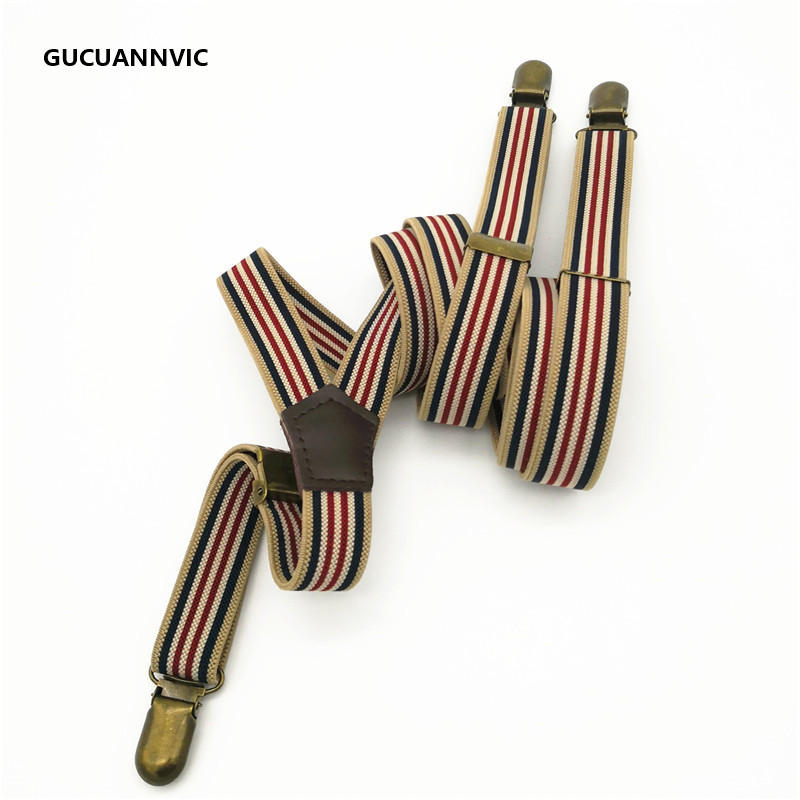 NEW Bronze 3 clip buckle suspenders elastic strap 4 stripes retro women's suspenders Adjustable braces men and women