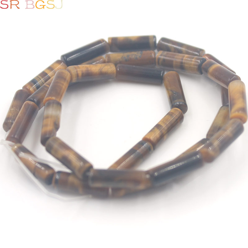 Free Shipping SR 4x12mm 6x8mm Diy Column Tube Natural Stone Gemstone Genuine Yellow Tiger Eye Beads Strand 15"