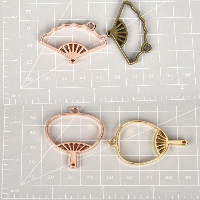 5pcs Open Blank Bezel Cherry Blossom Antique Fan Pendant Pressed Flower Charm Hollow Resin Frame For Earrings Diy Jewelry Making