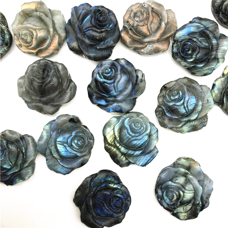Natural Blue Labradorite Rose Flower Hand Carved Crystal Flowers Healing Stones Decor Gifts Natural Stones and Minerals