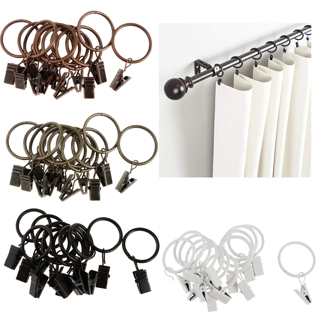 12 Pack Rings with Curtain Clips Strong Metal Decorative Drapery Vintage Curtain Ring Hook with Clips Portable Curtain Clips