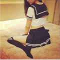 JK Japanese School Sailor Uniform Fashion Class Navy Sailor School Uniforms For Cosplay Girls Suit 3 Pcs / Set Black White Suit