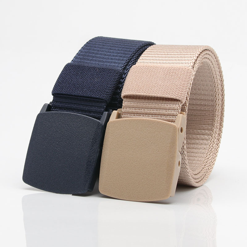 Casual Men Belt Snap Outdoors Military Adjustable Training Anti Allergy Plastic Buckle Without Metal Belt Polyester Fiber Belt