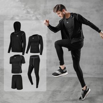 5 PCS Men Tracksuit Gym Fitness Compression Sport Suit Running Jogging Sport Wear Exercise Workout Training Suit T-shirt Legging