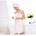 Women Bath Towel Set Super Absorbent Quick-drying Cotton Polyester Thick Soft Shower Bath Dress Bathrobe with Hair Dry Cap