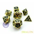 Bescon Super Shiny Deluxe Golden and Enamel Solid Metal Polyhedral Dice Set of 7 Gold Metallic RPG Role Playing Game Dice D4-D20