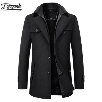 FOJAGANTO Winter New Men Solid Wool Blend Coats Fashion Brand Men Long Wool Coat Double Collar Thick Wool Blend Overcoat Male