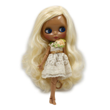 ICY DBS Blyth Doll 1/6 bjd ob24 toy golden blonde hair side parting dark skin joint body 30cm random eyes colors